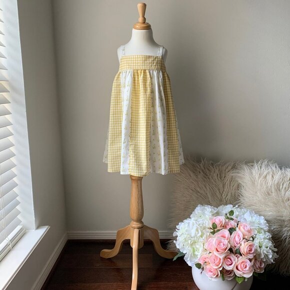 NWT Pretty Girls Spring & Summer Dress Boho Princess Floral & Gingham Yellow 6Y - Picture 1 of 4